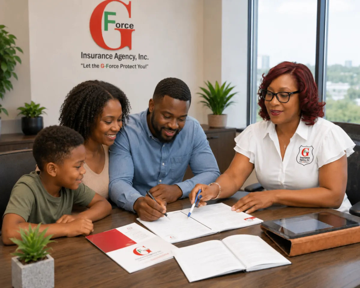 Family meeting with an insurance professional about coverage